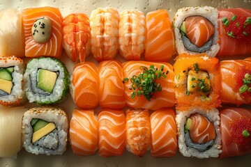 Assorted Fresh Sushi Platter With Vibrant Colors - 768226173