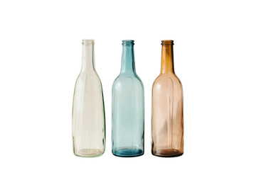3 glass bottles, isolated on transparent background, Generative AI