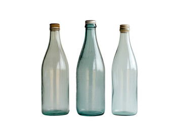 3 glass bottles, isolated on transparent background, Generative AI