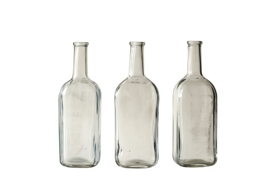 3 old glass bottles, isolated on transparent background, Generative AI