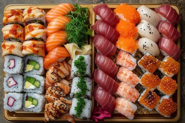 Assorted Fresh Sushi Platter for Gourmet Japanese Cuisine - 768226569