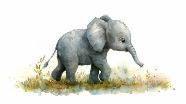 Nursery for boys with baby elephant watercolor illustration