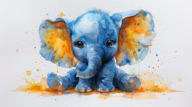 Watercolor illustration of a baby elephant for a boy's nursery