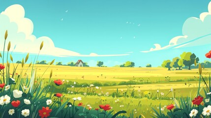 field with flowers.