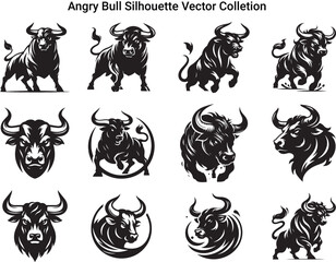 Angry Bull Silhouette Vector Collection
