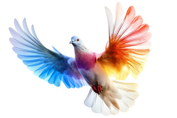 A colorful peaceful pigeon, isolated on a transparent background, Generative AI - obrazy, fototapety, plakaty