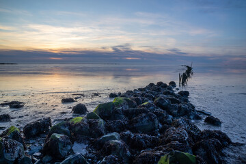 Stones and poles guide you onto the Wadden Sea towards the horizon. The mudflats, it's a joy every time you're there.