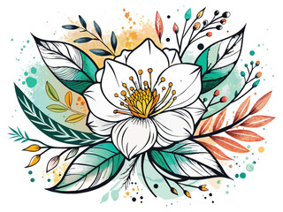 Hand drawn Watercolor vector set of dusty flowers, branches and leaves. Winter floral clipart for greeting cards and invitations isolated on a white background. stock illustration