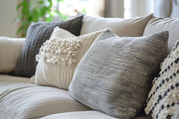 Soft pillows on couch in modern living room