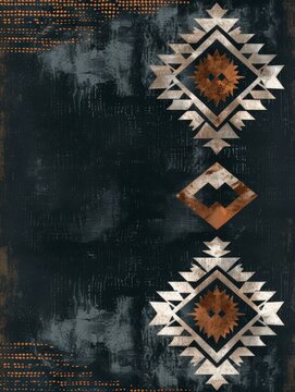 Abstract painting featuring intricate black and brown geometric shapes and patterns