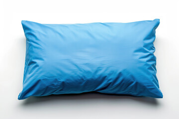 Blue soft pillow on white background