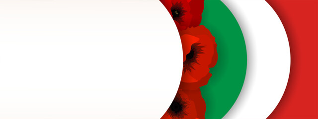 Italian flag, poppy flowers banner, background, poster, card, Italy National holiday template layout