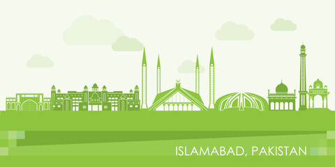 Green Skyline panorama of city of Islamabad, Pakistan - vector illustration - 768231545