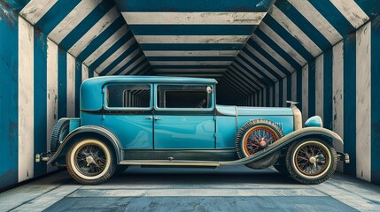 1920’s advertising poster, 2 door powder aqua low slung blue touring coupe- - obrazy, fototapety, plakaty