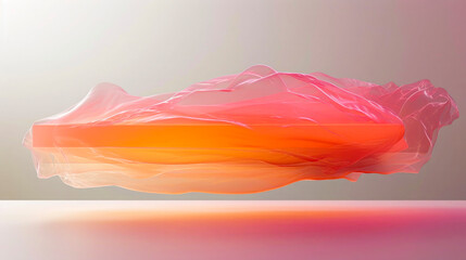 A long pink and orange piece of fabric is blowing in the wind