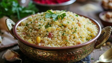 Couscous with chickpeas, garlic and parsley