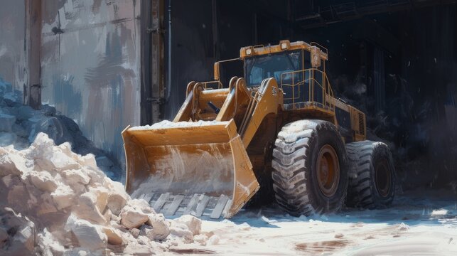 Heavy duty bulldozer in the construction site of a new building