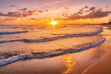 Fototapeta na wymiar Sunset on the beach. Paradise beach. Tropical paradise, white sand, beach, palm trees and clear water.