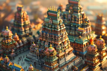 Majestic Hindu temple with jungle and mountains in the background - obrazy, fototapety, plakaty