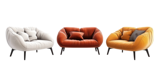 set of Stylized 70s sofa's on transparent background
