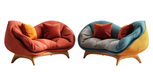 set of Stylized 70s sofa's on transparent background