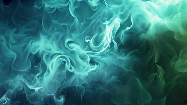 Abstract blue and green smoke patterns on a dark background. Artistic fluid design for creative graphics, poster, and background use.