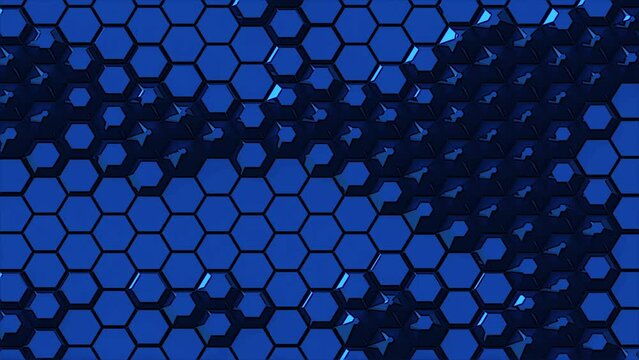 blue abstract hexagonal background, seamless looping