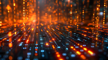 An abstract digital grid with binary code, symbolizing the technology-driven financial world