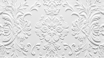 a stucco floral pattern on a wall within an elegantly decorated room. The image highlights the pattern's role in enhancing interior aesthetics. SEAMLESS PATTERN