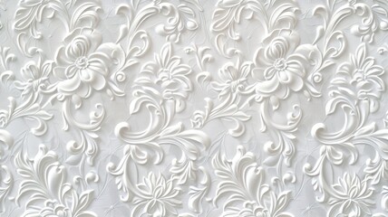 a stucco floral pattern on a wall within an elegantly decorated room. The image highlights the pattern's role in enhancing interior aesthetics. SEAMLESS PATTERN