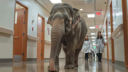 Large Elephant Walking Down Hospital Hallway