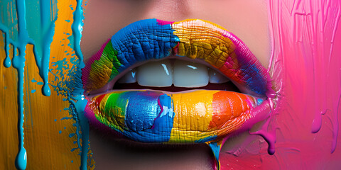 Colorful Kisses Expressions Of Passion And Beauty Background - obrazy, fototapety, plakaty