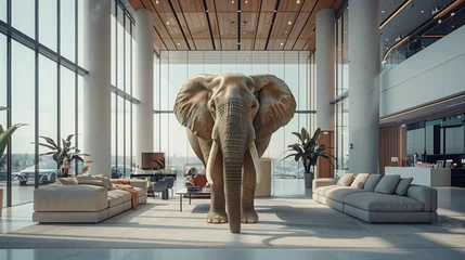 Fotobehang Elephant Walking Through Large Room © Prostock-studio