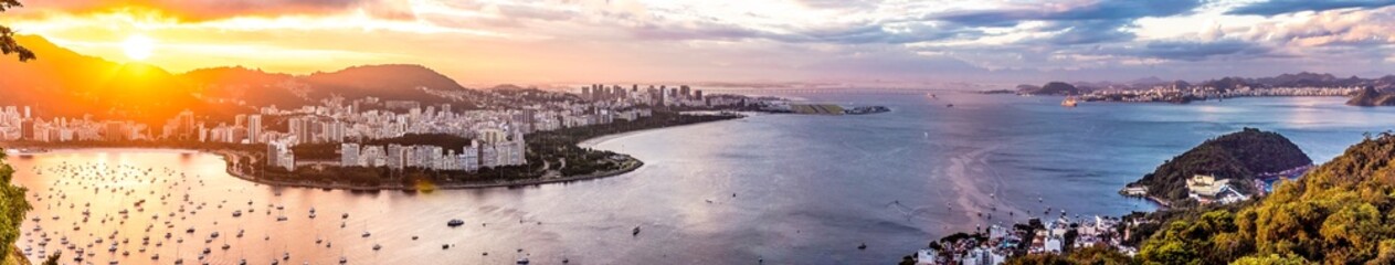 Panoramic view of the Aterro do Flamengo waterfront and Marina da Glória in Rio de Janeiro, Brazil.