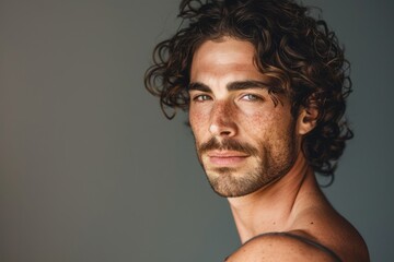 Fototapeta premium Close Up of a Man With Curly Hair