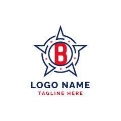 Letter B Star Patriotic Logo Design. Patriotic B Logo with Star