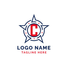 Letter C Star Patriotic Logo Design. Patriotic C Logo with Star