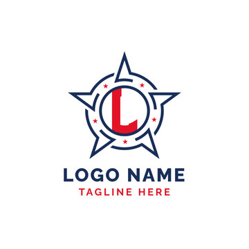 Letter L Star Patriotic Logo Design. Patriotic L Logo with Star