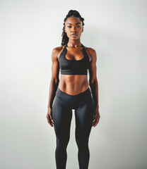 Obraz premium Attractive woman with a fashionable hairstyle in stylish sportswear. Fashion and beauty, active lifestyle and sports.