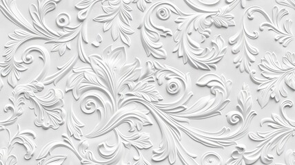 a stucco floral pattern on a wall within an elegantly decorated room. The image highlights the pattern's role in enhancing interior aesthetics. SEAMLESS PATTERN