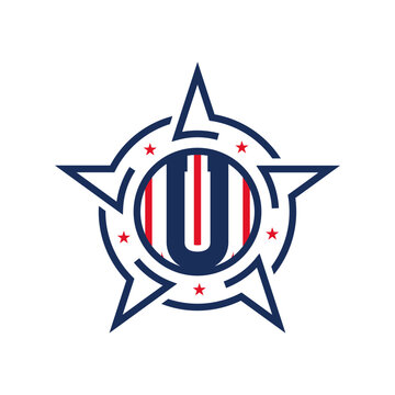 American Patriotic U Logo with Star and Flag. Letter U Patriotic Logo Design