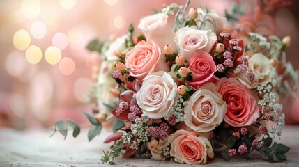 a charming bridal bouquet, exuding elegance and grace, with plenty of open space ideal for text placement or customization.