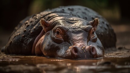 Hippopotamus resting in the water.