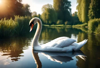 Rolgordijnen swans on the lake © Shahzad