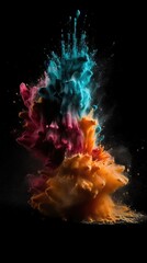 Explosion of colored powder on a black background.