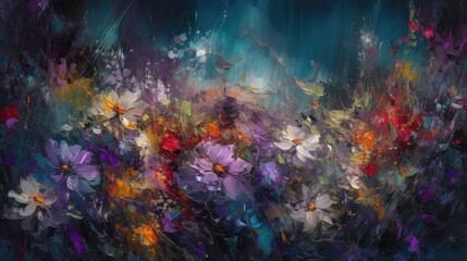 Obraz na płótnie Canvas Abstract painting of flowers on a dark background.