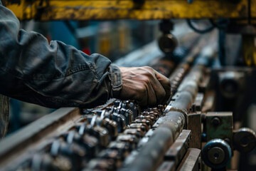Fototapeta na wymiar A man is working on a machine with his hands
