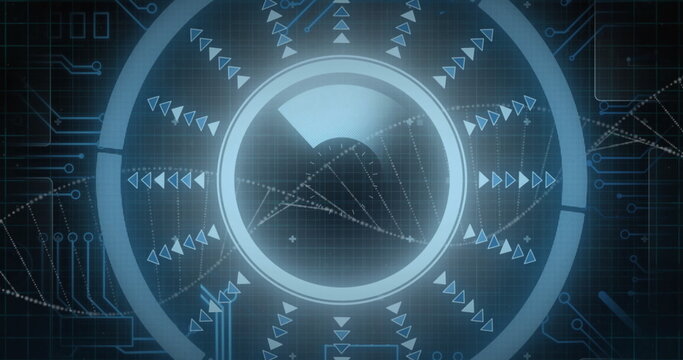 Image of dna strand over scope scanning and data processing