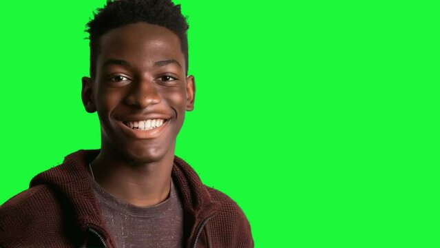 A young african-american man smiling on a green background, Stock video