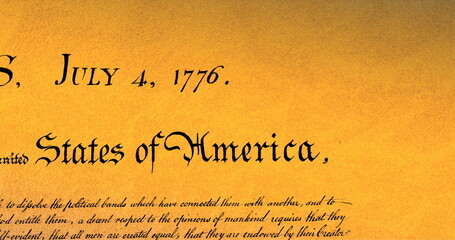 Digital image of a written constitution of the United States moving in the screen against a brown ba - 768240700